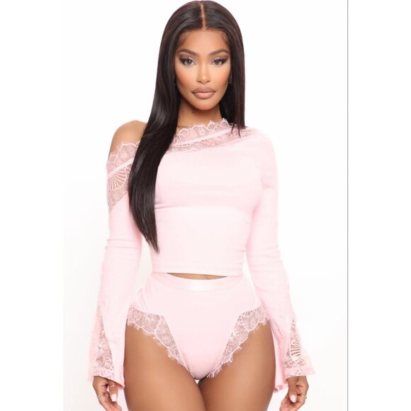 Fashion Nova Other - Flirty Cuddles Ribbed Lace PJ Short Set – Fashion Nova Pink Crop Top High Waist